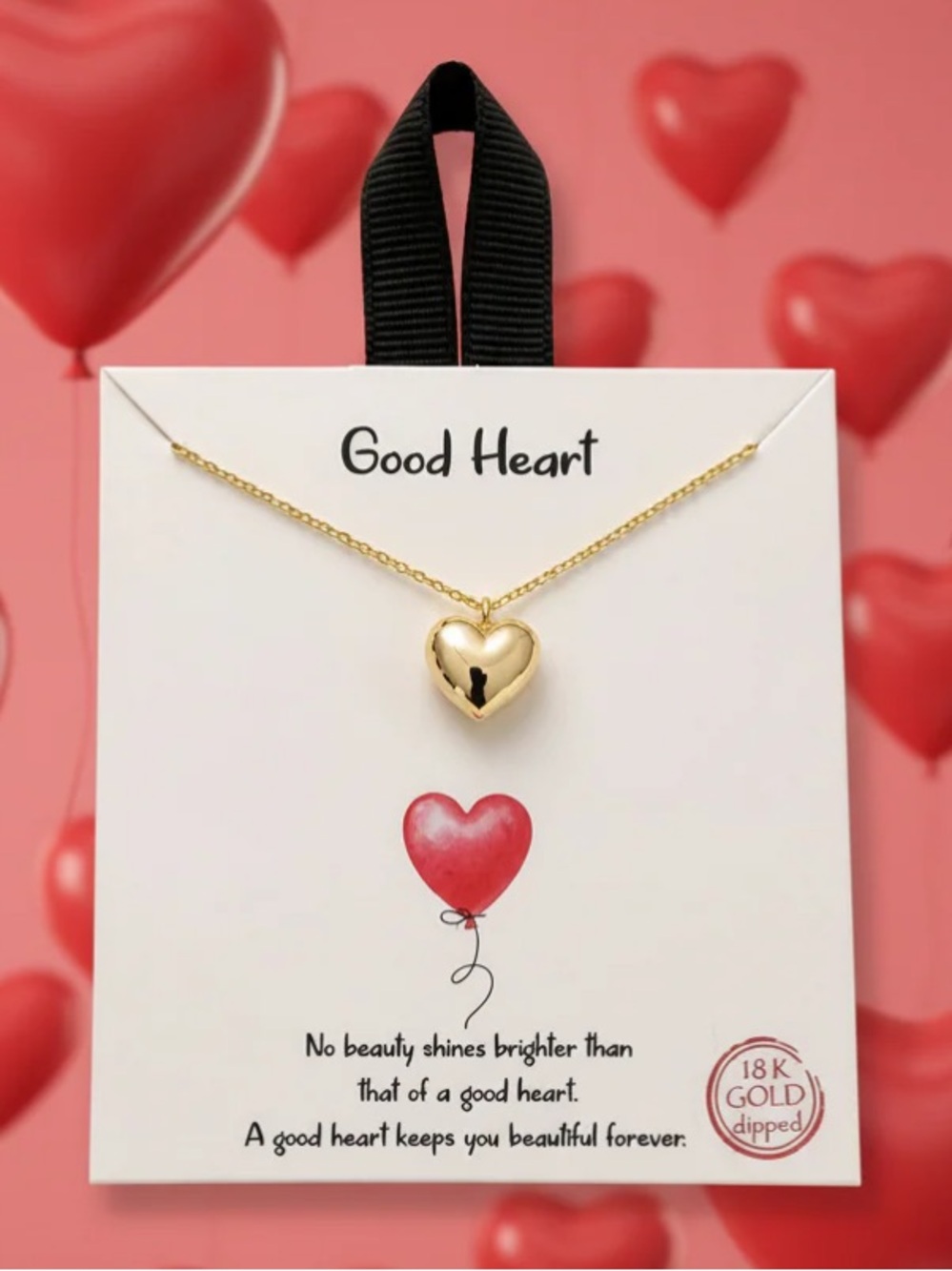 18K Gold Dipped Bubble Helium Heart Pendant Necklace - “Good Heart”